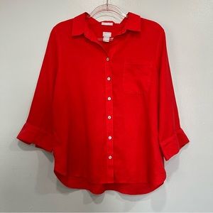 100% Linen Chicos  3/4‎ sleeves women linen button up shirt size 2